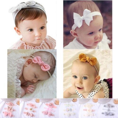 3Pcs/Set Newborn Baby Headband Flower Bows Girl Newborn Elastic Baby Headband Turban Hair Accessories
