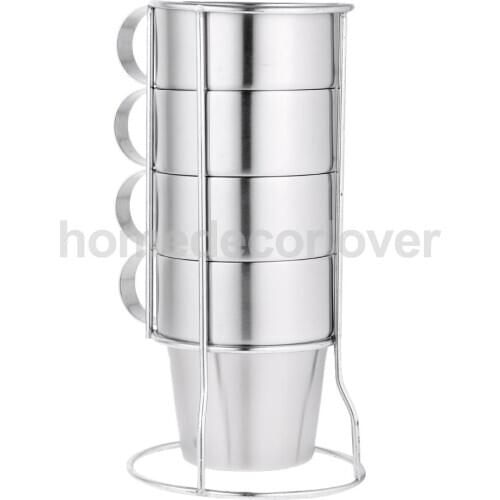 4Pcs/Set Double Wall Stainless Steel Insulated Drinking Coffee Beer Water Tea Cup Mug Camping Travel Stackable & Storage Holder