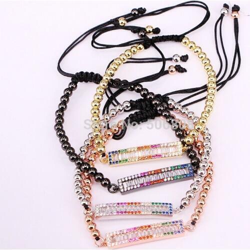 6PCS ZYZ-B7179 Colorful CZ Stone Bar with Copper beads bracelet Braiding Women Macrame Bracelet CZ Jewelry