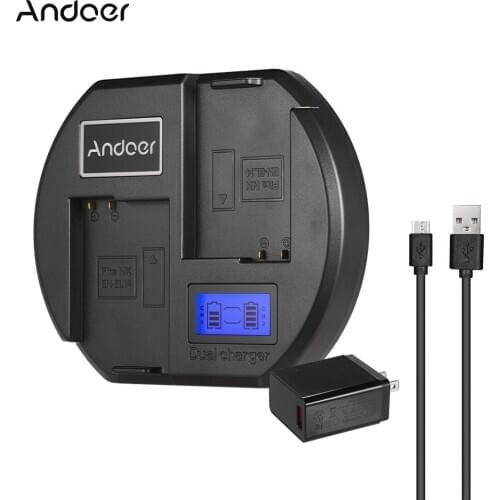 Andoer Fast Charger Dual-channel Camera Battery Charger with US Quick Charging Adapter Digital LCD Display USB Input for Nikon