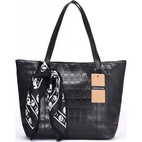 Annmouler Designer Women Handbag Ladies Pu Leather Bags Handbag Female Portable Shoulder Bag Skull Printed Handbags Hobos Tote