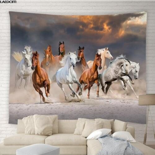 Running Steed Horse Tapestry Wild Animal Hippie Aesthetic Background Wall Hanging Cloth Hotel Living Room Bedroom Home Decor