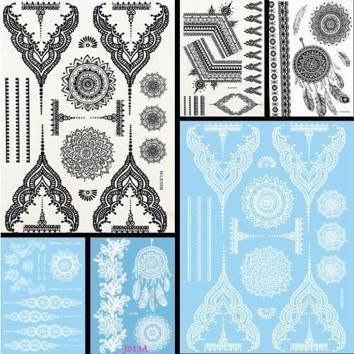 White Wedding Henna Temporary Tattoo Sticker Fake Flower Pendants Jewelry Tatoo Women Body Art Decals Waterproof Tattoo Stickers