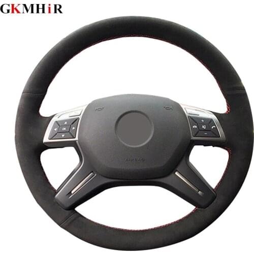 GKMHiR Genuine Leather Black Suede Steering Wheel Cover for Mercedes Benz C180 C200 C260 E200 E260 ML320 ML360 ML400