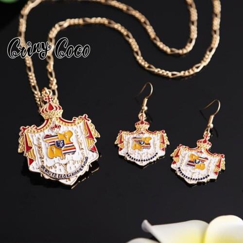 Cring Coco Iolani Palace Jewelry Sets Hawaiian Classic Design Earrings Necklaces Fashion Figaro Chain Necklace for Women Men New