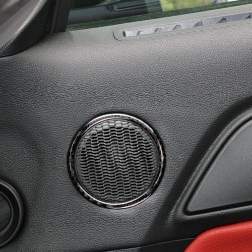 For Ford Mustang 2015 2016 2017 2pcs Carbon Fiber Car Interior Door Audio Speaker Ring Strip Decor Cover