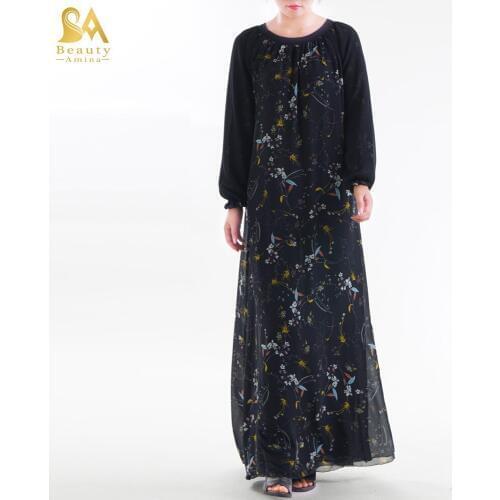 2019 Ramadan Two Sided Muslim Abaya Womens Maxi Long Dress Printed Robe Arab Islamic Clothing Full Length Dress