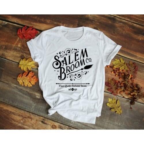 Grunge Trendy Vintage t shirts Tops Halloween Witches Graphic Tees Salem Broom T-Shirt Letter Slogan Tumblr Tee
