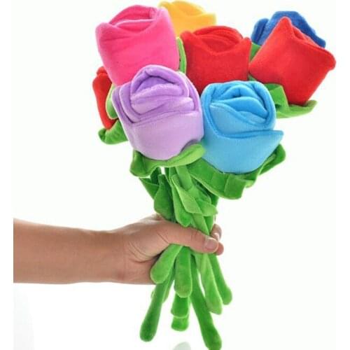7pcs Cartoon Rose Flower Stuffed Soft Plush Toy Creative Curtain Buckle Home Decoration Christmas Valentines Day Gift For Girl