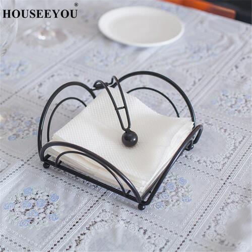 Home Kitchen Iron Tissue Boxes Paper Wire Desktop Serviette Dispenser Weighted Restaurant Napkin Case Holder Simple Stylish