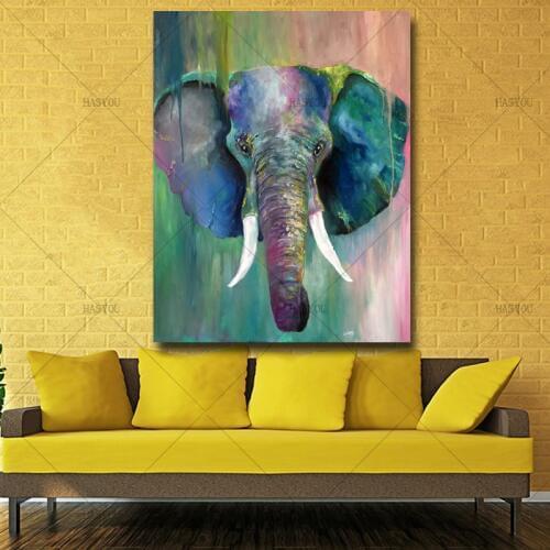 Colorful elephant handpainted Oil Painting Abstract Animal Handmade Picture on Canvas best Gift for Home Decor Wall art picture