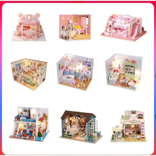 Doll House Furniture DIY Miniature 3D Wooden Miniaturas Dollhouse Toys Princess Castle Model for Children Gifls Birthday Gifts