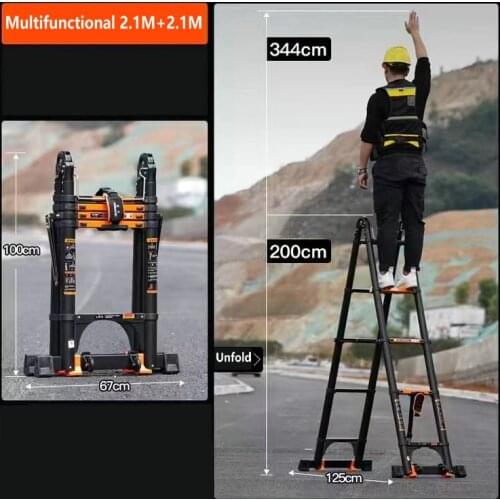 2.1*2.1M multifunctional foldable deformable telescopic aluminum alloy herringbone/I-shaped ladder/straight ladder anti-tilt