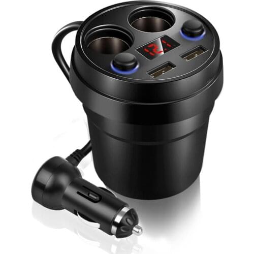 Multi-Function 5V 3.1A Car Cup Charger Charging Dual USB Car Power Socket Cigarette Lighter Splitter with Voltage LED Display