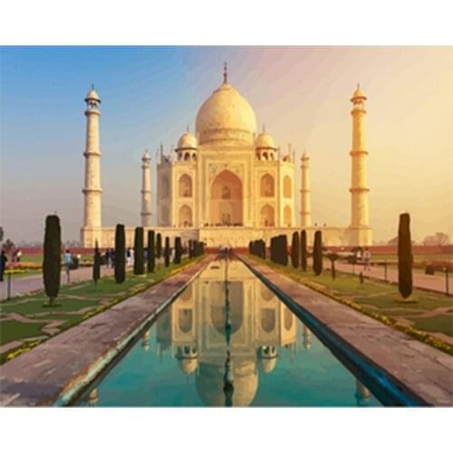 Painting By Number Beautiful Taj MahaScenery Acrylic Oil Painting Hand Painted Art Gift DIY Picture Kits Home Decoration 50x65cm