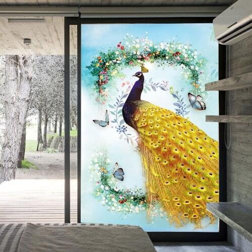 Window Film Privacy Beautiful Peacock Glass Sticker Sun Protection Heat Control Window Coverings Window Tint for Homedecor
