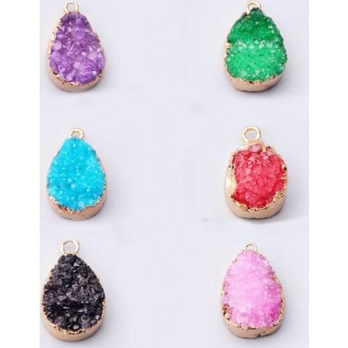 Blue pink black agates druzy New Hot Stone Quartz Crystal Necklace green Druzy Stone Slice Quartz Crystal Pendant Chain Necklace
