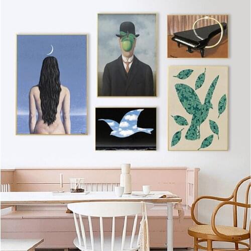 Print Painting Poster Wall Picture for Home Decor Rene Magritte Exclusive Combination of Light Luxury Vintage Series Canvas