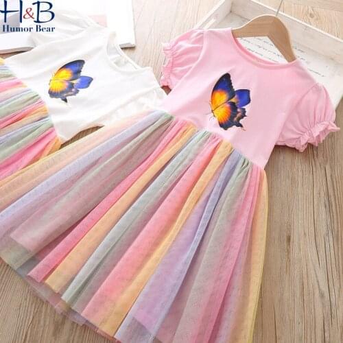 Humor Bear Girls Dress NEW Children Cartoon Printed Printing Short Sleeve Fashion Summer Princess Dress