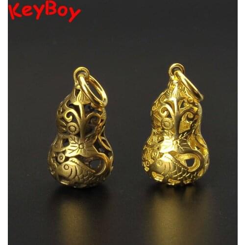 Pure Brass Hollow Gourd Handmade Key Chain Pendants Car Lucky Safety Necklace Hanging Charms Couple Gifts Men Keyring Key Holder