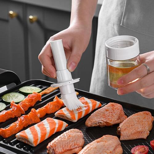 Portable Silicone Oil Bottle with Brush Grill Oil Brush Baking BBQ Oil Butter Mustard Seasoning Pastry Brush Bottle Kitchen Tool