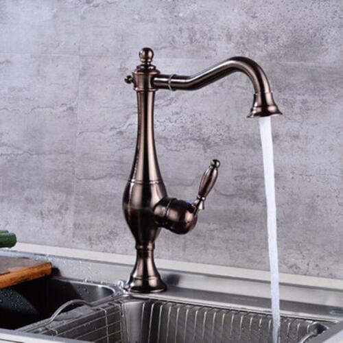 European-style all-copper faucet single-hole platform basin faucet retro kitchen cold and hot water faucet sink faucet
