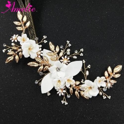 Inspired Bridal Barrette Hair Clip With Porcelain Flower Charm Headpiece Women Leaf Jewelry Wedding Hair Accessory