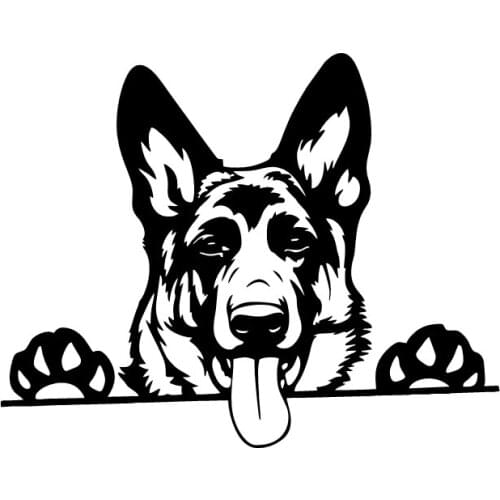 17.5CMX14.1CM Cartoon German Shepherd Dog Peeking Vinyl Car Sticker Black/Silver