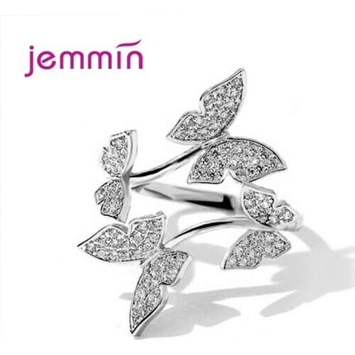 Fine Jewelry Opening Butterfly Ring 925 Silver Adjustable Rings For Women Girl CZ Zirconia Crystal Engagement Jewelry