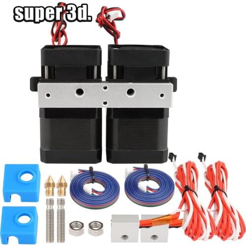 3d printer parts Upgrated MK8 Dual Head Extruder Kit 0.4mm 12V/24V Double Hotend Extrusion 1.75mm Filament with 40H Motor