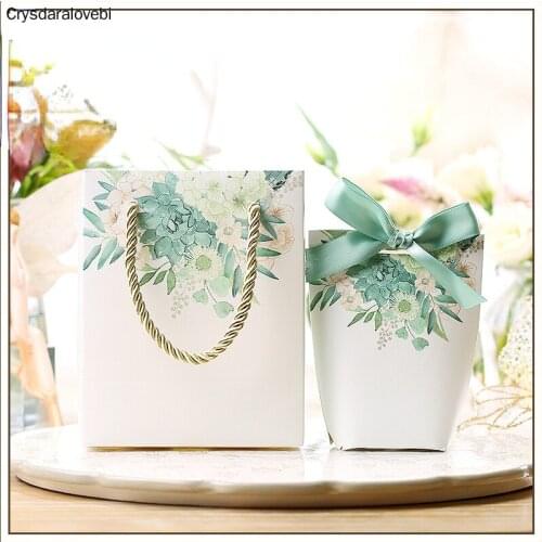 Green Floral Printing Candy box Gift hand Bags With Packaging For Jewelry Christmas Regalo Pouches
