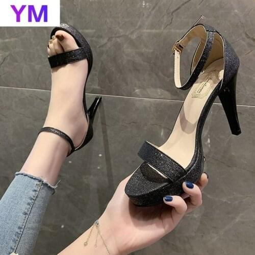 Women Sandals Summer Shoes High Heels Leather Peep Toes Buckle Strap Woman Party Shoes Black Sandalia Mujer New Bling Casual Hot