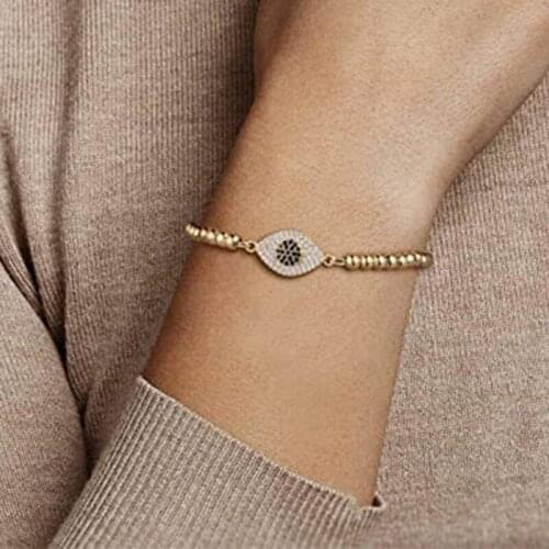 Evil eye beaded bracelets for women rhinestone pave gold sphere bracelets ethic minimalist trendy jewelry women wholesale 2021