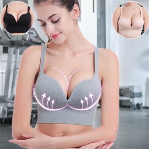 Plus Size Bras For Women Underwear Solid Seamless Bra With Pads Push Up Cotton Tops Bralette Brassiere Wireless Sports Vest Sexy