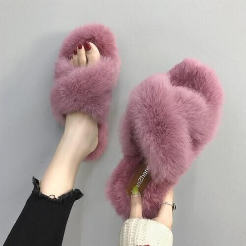 Fleece Plush Slippers For Women Wear 2019 Cute Net Red Sandals Tide Shoes Lazy Household Sandals Cotton Slippers In Winter