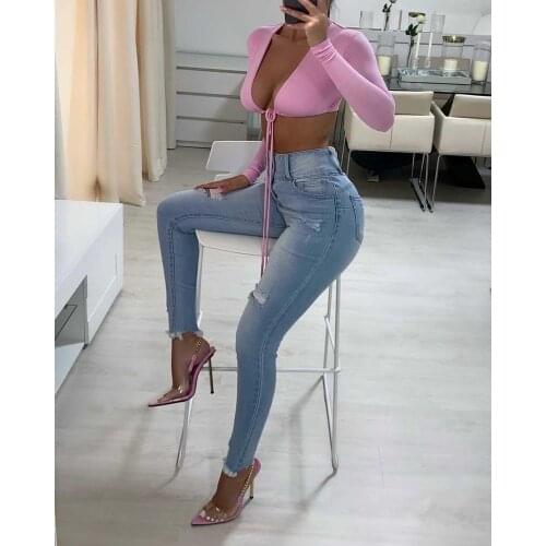 2021 INS New Summer Leisure Women Fashion Street Slim Sexy Commuter Personality Trend Ripped Jeans