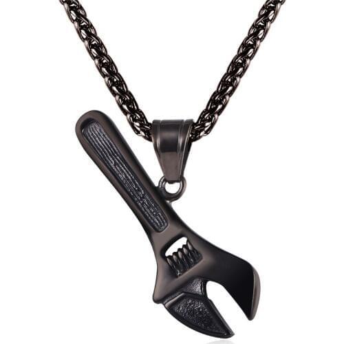 Punk Wrench Necklace Women Yellow Gold/Black Gun Plated Stainless Steel Spanner Necklaces Pendants Hip-hop Men Jewelry P130