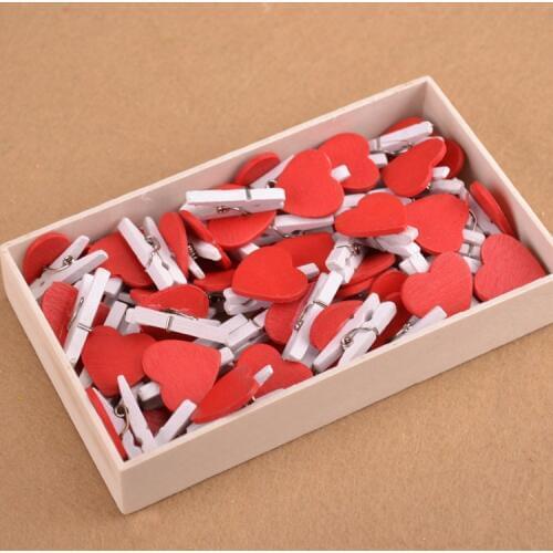 20PCS new office accessories cute mini red lover heart shaped wooden clips memo clip wholesale price