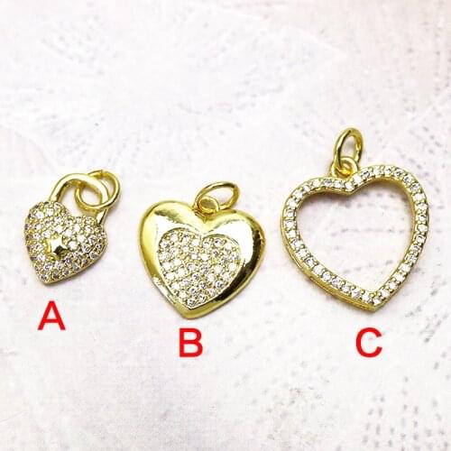 20Pcs Heart jewelry pendant Gold color zircon jewelry pendant Heart shape pendants Handmade women accessories pendants 7284