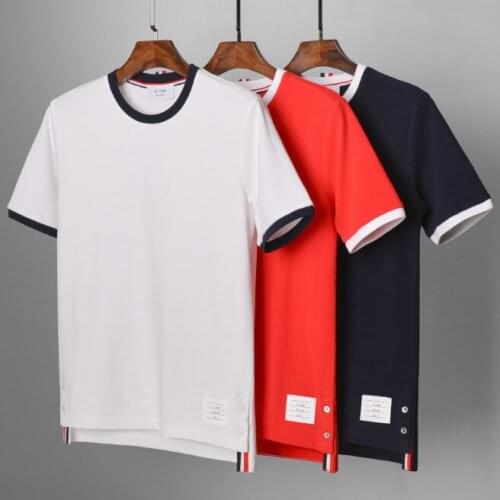 2021 Fashion TB THOM Brand T-shirt O-Neck Collar Patchwork Short-sleeved T-shirt Men Women Cotton Couple Summer Casual Clothing