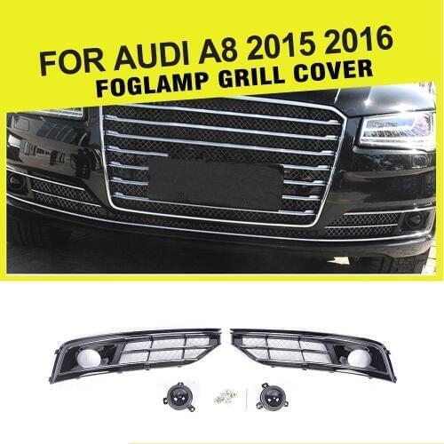 4PCS ABS Black Front FogLamps Covers Grill Foglights Frame Mesh Grilles With Hole for Audi A8 High-end 2015 2016