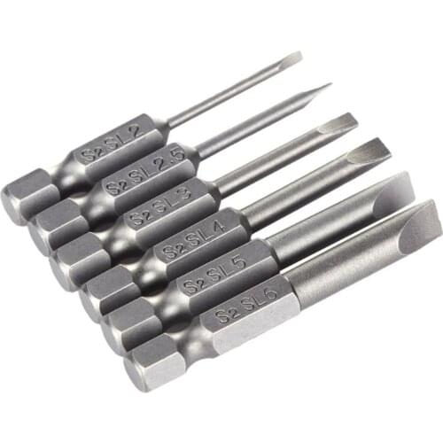 6pcs/set 50mm Magnetic Screwdriver Bit Flat Head Slotted Tip Magnetic Screwdrivers Bits 2.0-6.0mm