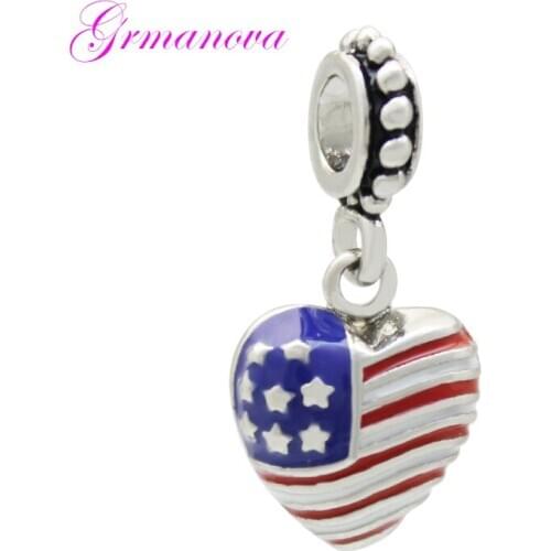 Mother Heart Pendant Charm American Flag Handmade DIY Jewelry Making Accessories Amulet Fit Pandora Bracelet Necklace
