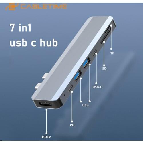 CABLETIME Multi 7 in 1 USB C HUB for Macbook M1 USB 3.0 HDMI 4K SD TF Card Reader PD Charging for Macbook Air Pro H15