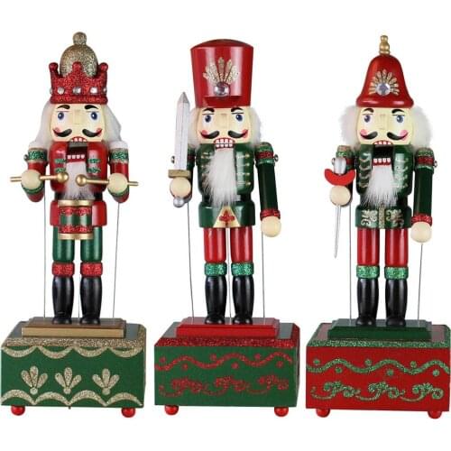 32cm Wooden Nutcracker Nutcracker Doll Puppet Music Box for Home Christmas Decoration Figurines Ornaments Gifts