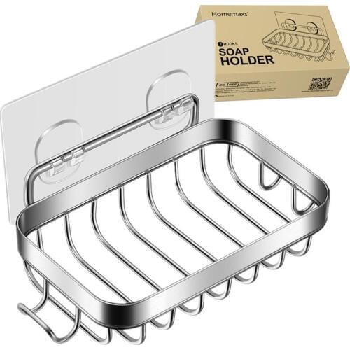 Bathroom Soap Holder 304 Stainless Steel Bar Soap Holder With Traceless Adhesive Tape Sponge Tray For Bathroom Kitchen Sink