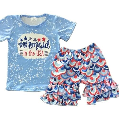 2021 Children Clothes Baby Girl Outfit Independence Day Letter Print Scale Shorts July 4th Set