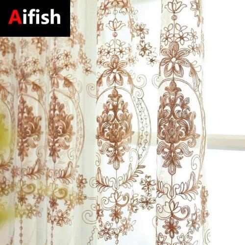 European Hollow Embroidery Gauze Semi-Shading Window Screen Curtain Living Room Dining Bedroom With Decoration Tulle Cortinas 2