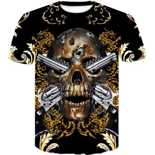 2021 new Summer mens T-shirt casual round neck short-sleeved T-shirt skull fashion trendy brand skull 3D T-shirt male fashion