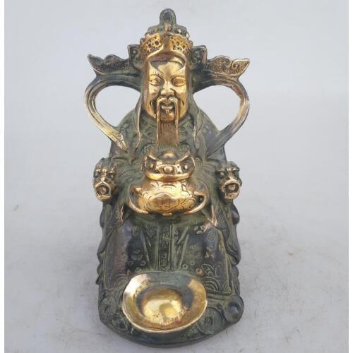 Collection chinese Handmade old bronze Gilt God of wealth statue, Home Decoration antique sculpture